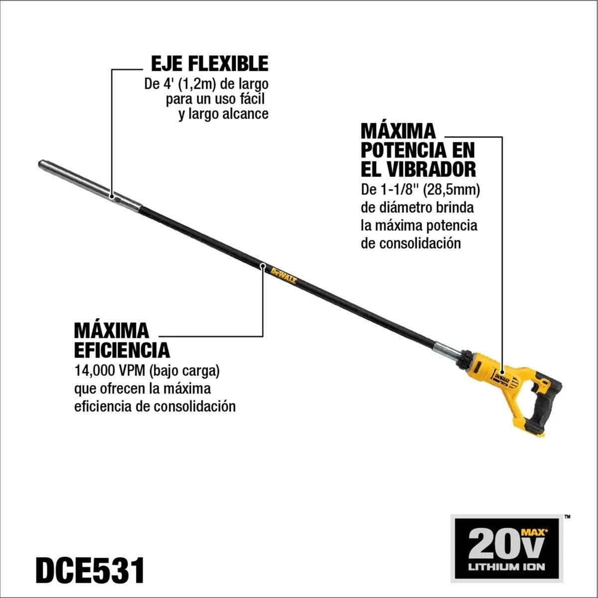 VIBRADOR DE HORMIGON DEWALT DCE531B3
