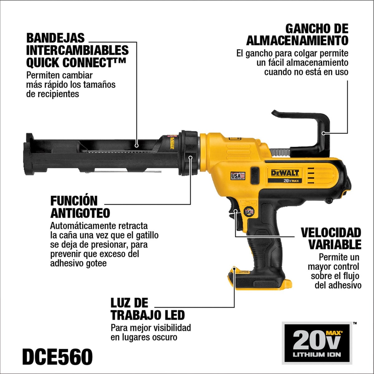 PISTOLA CALAFATERA 10 OZ DEWALT DCE560B2