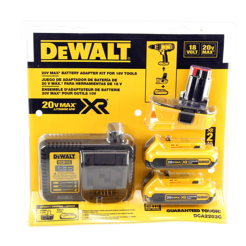 SET DE ADAPTADOR DE 18 A 20V + 2 BAT Y CARGADOR DEWALT DCA2203C3