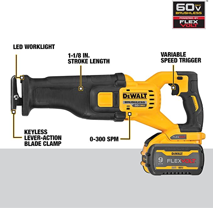 KIT SIERRA SABLE + BATERIA 9 AH 60V DEWALT DCS389X12