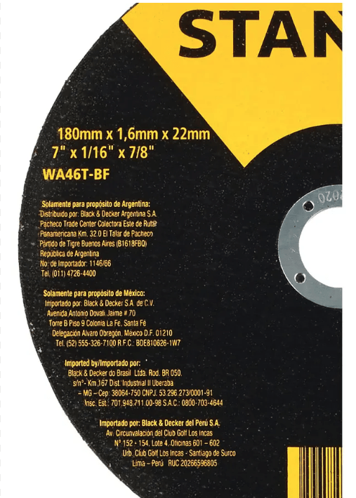 DISCO CORTE METAL 180X1.6MM STANLEY STA80674
