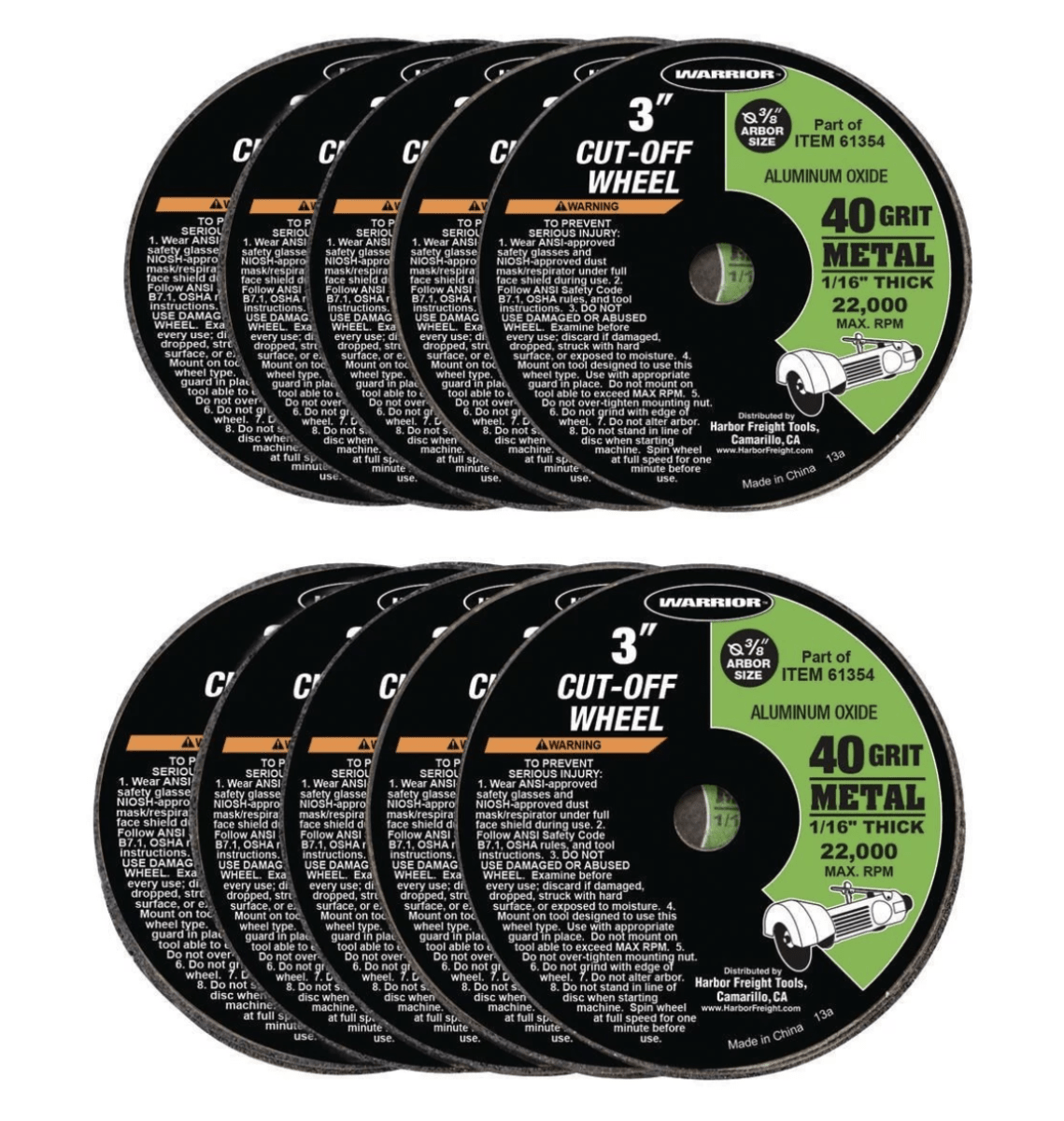 DISCO CORTE METAL 3” 40 GRIT 61355 10 UN2