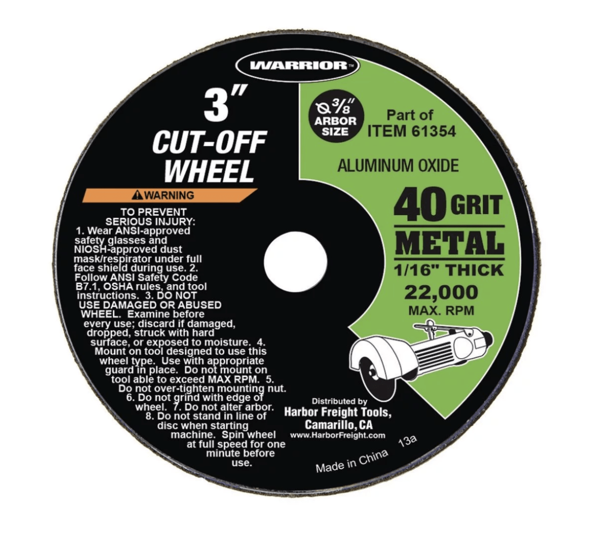 DISCO CORTE METAL 3” 40 GRIT 61355 10 UN 0