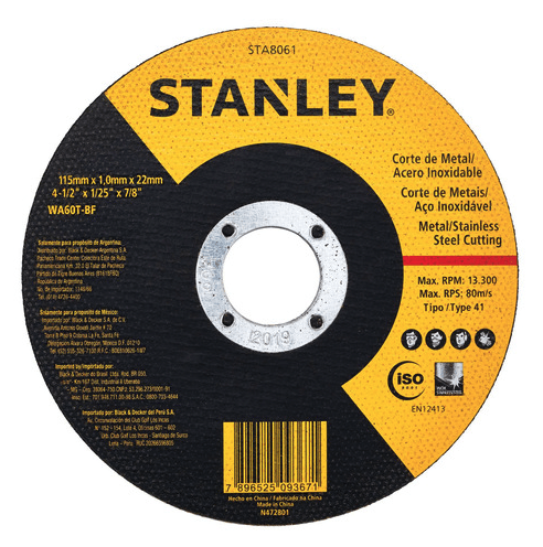SET 10 DISCOS DE CORTE INOXIDABLE/METAL 115X1 STANLEY STA8061B2