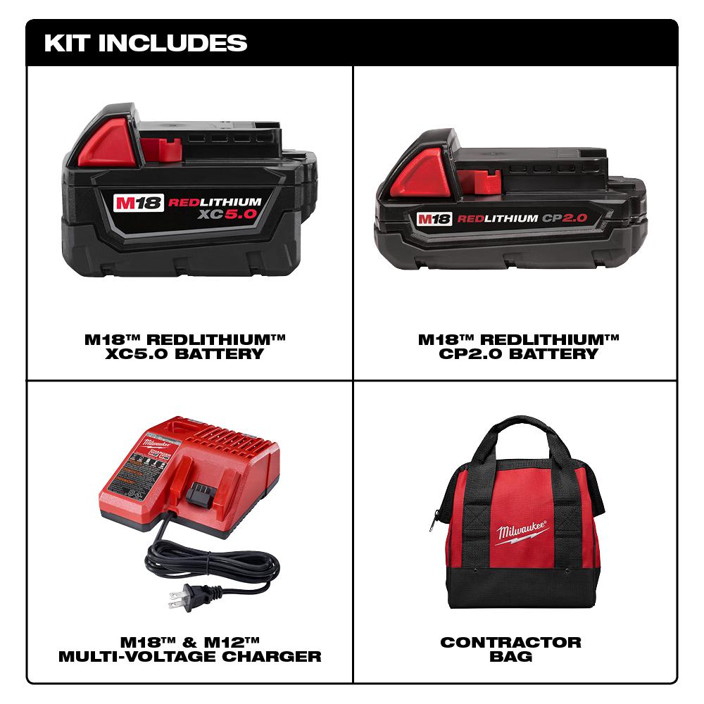 SET DE BATERIAS 5.0 + 2.0 AH MILWAUKEE 18V 48-59-1850TP2