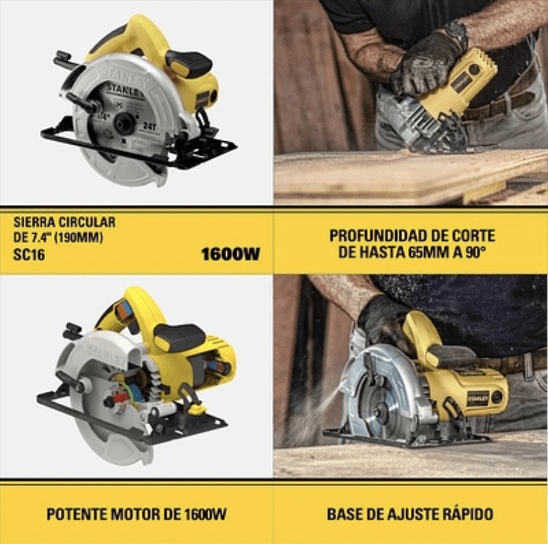 SIERRA CIRCULAR 1600W + 2 DISCO SIERRA 7-1/4” STANLEY SC16D2-B2C7