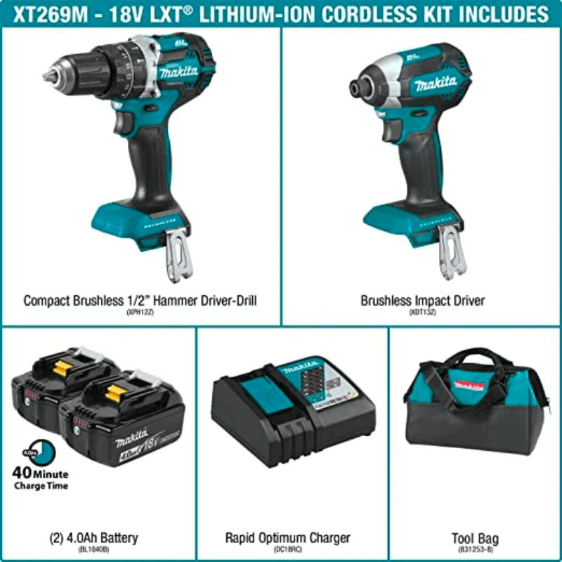 SET TALADRO PERC / ATORN IMPACTO MAKITA 18V XT269M2