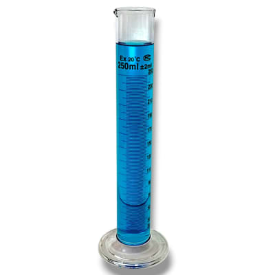 PROBETA DE VIDRIO 250 ML GRADUADA BASE REDONDA PRECISION +/- 2 ML
