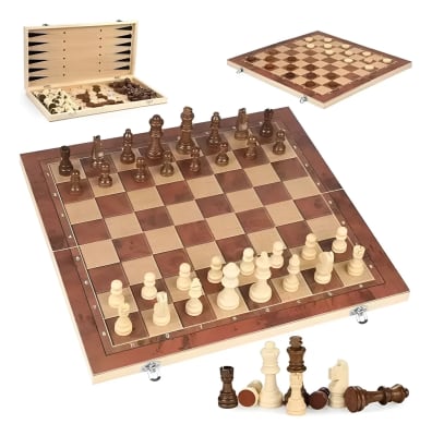 AJEDREZ CAJA MADERA 40X40 CM 3 JUEGOS EN 1