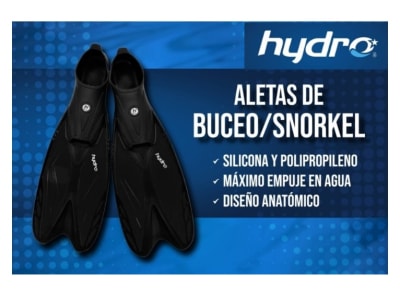 ALETAS DE NATACION BUCEO/SNORKEL MARCA HYDRO COLOR NEGRO1