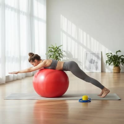 BALON PILATES 55 CM CON INFLADOR COLOR ROJO