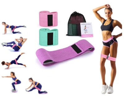 SET DE 3 BANDAS ELASTICAS CIRCULARES DE TELA CON BOLSO GLUTEOS Y CADERAS