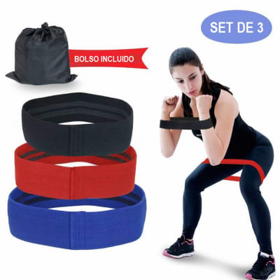SET DE 3 BANDAS ELASTICAS CIRCULARES TELA CON BOLSO GLUTEOS Y CADERAS