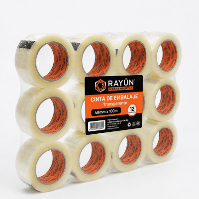 PACK DE 12 CINTAS DE EMBALAJE TRANSPARENTE 100 MT X 48 MM1