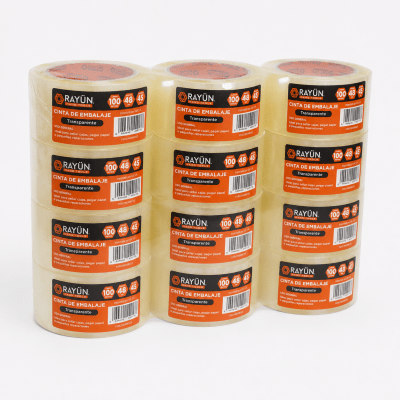 PACK DE 12 CINTAS DE EMBALAJE TRANSPARENTE 100 MT X 48 MM
