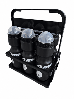 PACK 6 BOTELLAS DE HIDRATACION COLOR NEGRO CON CANASTA PORTA BOTELLAS