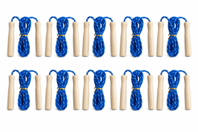 SET DE 10 CUERDAS DE SALTO MANGO MADERA COLOR AZUL-BLANCO1