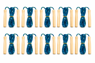 SET DE 10 CUERDAS DE SALTO MANGO MADERA COLOR AZUL-VERDE1
