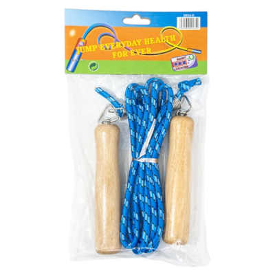 CUERDA DE SALTO NYLON RESISTENTE MANGO MADERA CON DESTORCEDOR