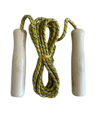 SET DE 10 CUERDAS DE SALTO NYLON Y MANGO MADERA AMARILLO-BLANCO SET DE 10 CUERDAS DE SALTO NYLON Y MANGO MADERA AMARILLO-BLANCO