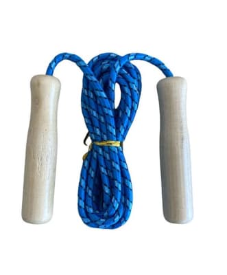 SET DE 10 CUERDAS DE SALTO NYLON Y MANGO MADERA AZUL-BLANCO SET DE 10 CUERDAS DE SALTO NYLON Y MANGO MADERA AZUL-BLANCO