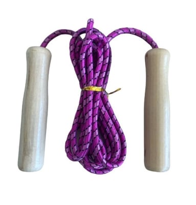 SET DE 10 CUERDAS DE SALTO NYLON Y MANGO MADERA MORADO-BLANCO SET DE 10 CUERDAS DE SALTO NYLON Y MANGO MADERA MORADO-BLANCO