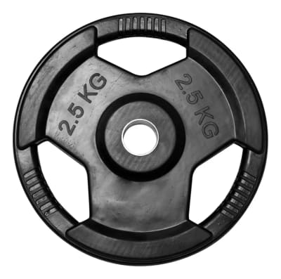 DISCO PESAS 2.5 KG ACERO ENGOMADO 3 AGARRES PARA BARRA PREOLIMPICA (UNIDAD)1
