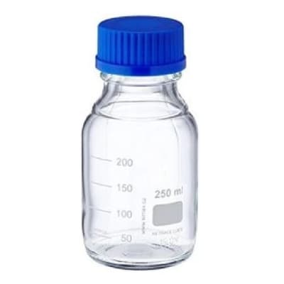 FRASCO DE VIDRIO GRADUADO 250 ML BOROSILICATO 3.0 TAPA AZUL1