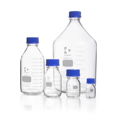 FRASCO DE VIDRIO GRADUADO 50 ML BOROSILICATO 3.0 TAPA AZUL DURAN SCHOT1