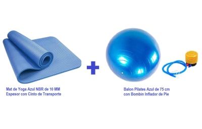 KIT DE ENTRENAMIENTO MAT DE YOGA 10 MM + BALON PILATES 75 CM AZUL1