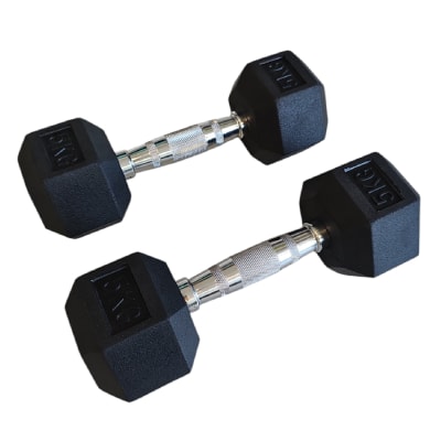 PAR DE MANCUERNAS HEXAGONALES FIERRO MANGO CROMADO 5 KG