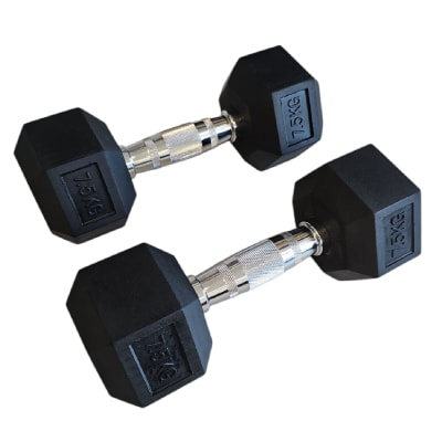 PAR DE MANCUERNAS HEXAGONALES FIERRO MANGO CROMADO 7.5 KG