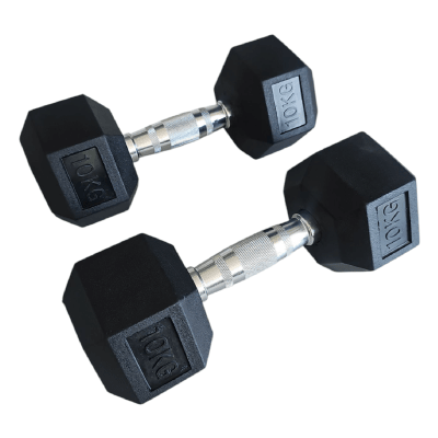 PAR DE MANCUERNAS HEXAGONALES FIERRO MANGO CROMADO 10 KG