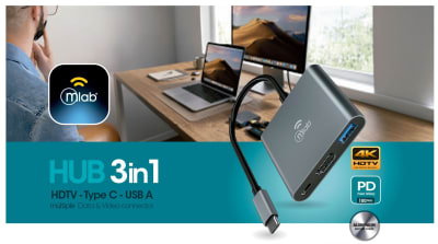 MLAB 10018 HUB 3 EN 1 HDMI – TYPE C – USB A
