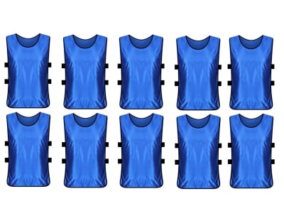 PACK 10 PETOS DEPORTIVOS ABIERTO CON ELASTICOS TALLA L ADULTO AZUL