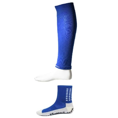 PACK CALCETA ANTIDESLIZANTE + MEDIA DE FUTBOL SIN PIE OLYMPHUS COLOR AZULINO TALLA ADULTO1