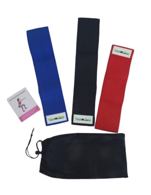 SET DE 3 BANDAS ELASTICAS CIRCULARES TELA CON BOLSO GLUTEOS Y CADERAS