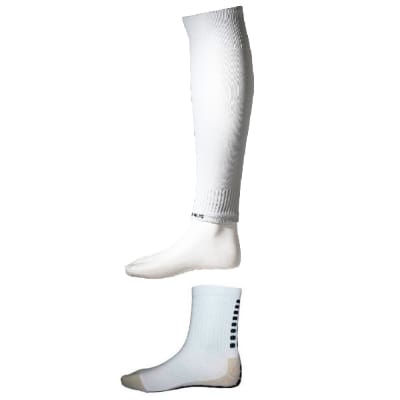 PACK CALCETA ANTIDESLIZANTE + MEDIA DE FUTBOL SIN PIE OLYMPHUS COLOR BLANCO TALLA ADULTO1