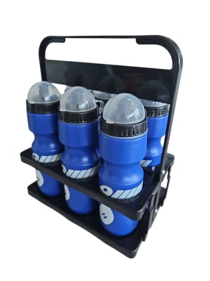 PACK 6 BOTELLAS DE HIDRATACION COLOR AZUL CON CANASTA PORTA BOTELLAS