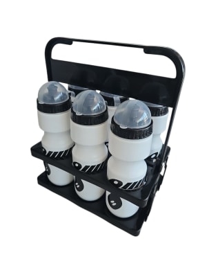 PACK 6 BOTELLAS DE HIDRATACION COLOR BLANCO CON CANASTA PORTA BOTELLAS