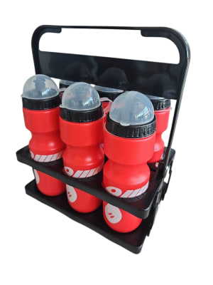 PACK 6 BOTELLAS DE HIDRATACION COLOR ROJO CON CANASTA PORTA BOTELLAS