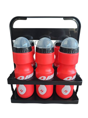 PACK 6 BOTELLAS DE HIDRATACION COLOR ROJO CON CANASTA PORTA BOTELLAS