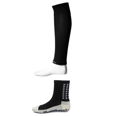 PACK CALCETA ANTIDESLIZANTE + MEDIA DE FUTBOL SIN PIE OLYMPHUS COLOR NEGRO TALLA ADULTO1