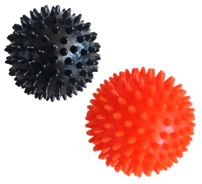 PACK 2 PELOTAS DE MASAJE ERIZO RIGIDAS 7.5 Y 9 CM NEGRO-NARANJA