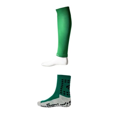 PACK CALCETA ANTIDESLIZANTE + MEDIA DE FUTBOL SIN PIE OLYMPHUS COLOR VERDE TALLA ADULTO1