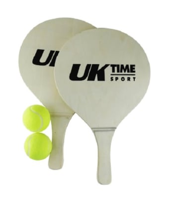 SET DE PALETAS DE PLAYA MADERA CON 2 PELOTAS DE TENIS