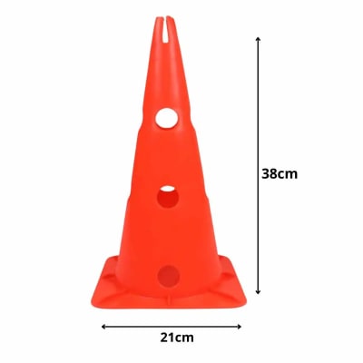 SET 10 CONOS ENTRENAMIENTO CON ORIFICIOS 38 CM + 5 POSTES 100 CM