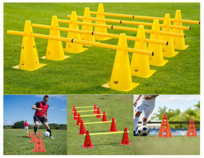 SET DE AGILIDAD 10 CONOS PERFORADOS 32 CM + 5 POSTES 100 CM