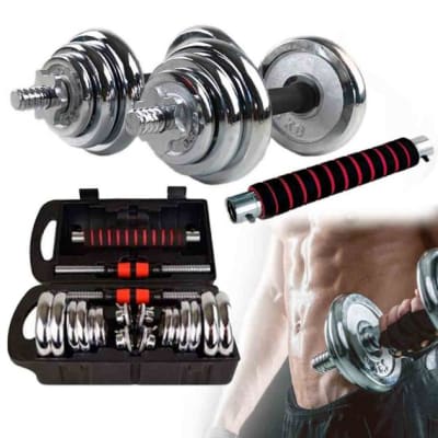 SET MANCUERNAS AJUSTABLES 30 KG FIERRO CROMADO CON EXTENSOR