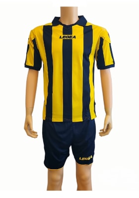UNIFORME DE FUTBOL LEGEA MODELO BELGRADO AMARILLO/AZUL MARINO